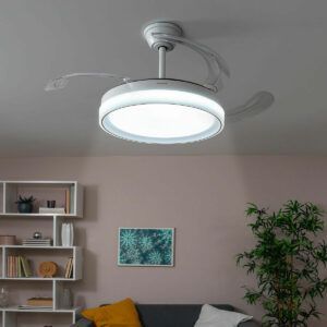 Stropni ventilator z LED lučjo in 4 zložljivimi lopaticami Blalefan InnovaGoods Bela 72 W